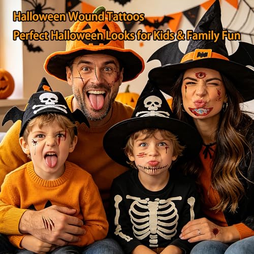 Halloween Wound Tattoos - 12 Sheets Fake Scars Waterproof