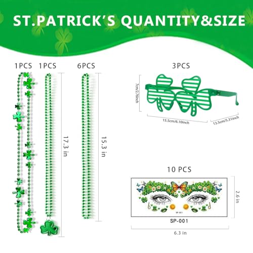 St. Patrick's Day Party Accessory Set - 21Pc Tattoo Stickers, Necklaces & Glasses