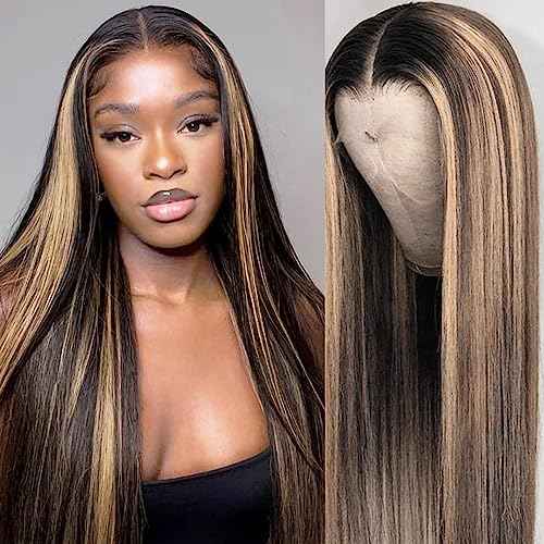 1B/27 Highlight Blonde Lace Front Wig Human Hair 13x4 Balayage Wig Human Hair for Women Black and Blonde Lace Front Wigs Human Hair Pre Plucked 200% Density 22inch
