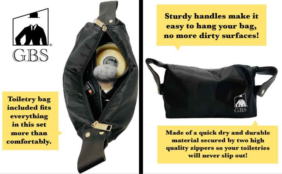 G.B.S Men’s Wet Shaving Kit, Interchangeable Shaving Razor, Synthetic Badger Hairbrush, Mesh Travelling Toiletry Bag, Shavette Razor