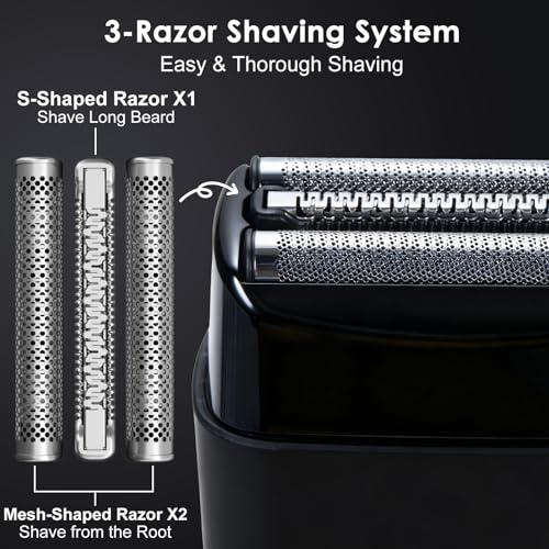 Men's 2-in-1 Rechargeable Foil Shaver & Hair Clipper, Beard & Sideburn Grooming Trimmer, 3 Floating Blades Electric Razor, 7200RPM High-Speed Motor, IPX7 Waterproof, Travel-Friendly