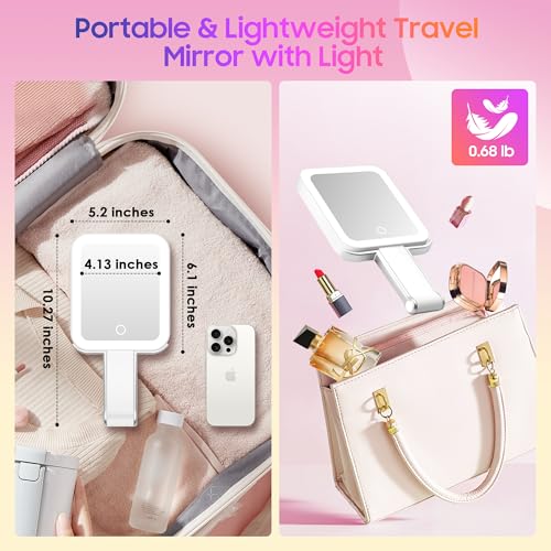 GOMIPURU 30X Double-Sided Magnifying Travel Mirror with Light