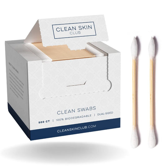 Clean Skin Club Clean Swabs | 6 Pack Total 3000 Count | One Pointed Tip | Biodegradable + Organic Cotton & Bamboo | Makeup & Nail Polish Touch-ups | Chlorine-Free & Hypoallergenic