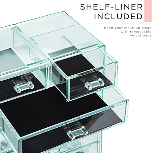 Sorbus Acrylic Makeup Organizer Set, 6-Drawer Vanity & Countertop Cosmetic Storage with Small & Wide Compartments, Teal Thrill Makeup Storage for Brushes, Jewelry ? Holiday Gift for Women & Teens