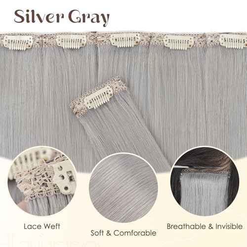 Hairro 6PCS 6 Clips In Short Hair Extensions Remy Real Human Hair Clip Ins Mini Clip On Hairpin Hairpieces For Women 33g 12 Inch #Silver Grey