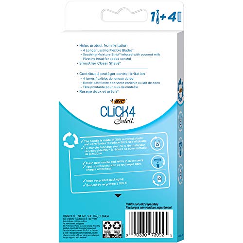 BIC Soleil Bella Click Women's 4-Blade Disposable Razor, 1 Handle and 4 Cartridges (Pack of 3)