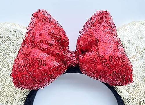 A Miaow 3D Black Mouse Sequin Ears Headband MM Glitter Butterfly Hair Clasp Park Supply Adults Women Photo Accessory (Golden and Red)