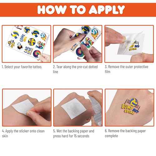 96 PCS Volleyball Sports Pre-Cut Temporary Tattoos for Kids | Super Cute Volleyball Themed Birthday Party Favors, Supplies, Decorations, Fake Tattoo Stickers, School Rewards & Gifts for Boys & Girls