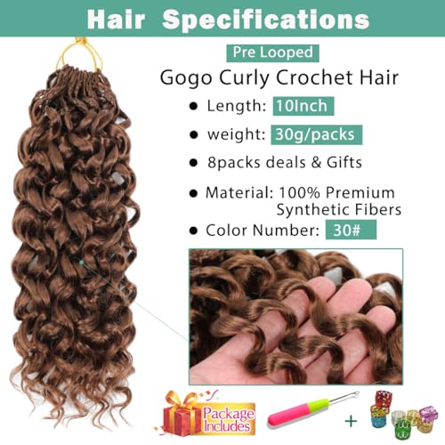 Agstgla 10 Inch Pre-Looped Curly Crochet Hair 8 Pack - Model 30#