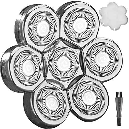 WAHFOX Universa 7 Heads Shaver Replacement Head for Head Shaver, and many Brands Head Shaver 7 Blades 7D Replacement Shaver Head Blade 7 Heads Shaver Head (Silvery)