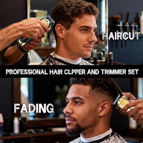 Hair Clippers for Men, Professional Clippers and Trimmers Set, Cordless Clippers for Hair Cutting, Beard Trimmer, Barber Clippers, Rechargeable Electric Shaver, Gifts for Men, Black Gold