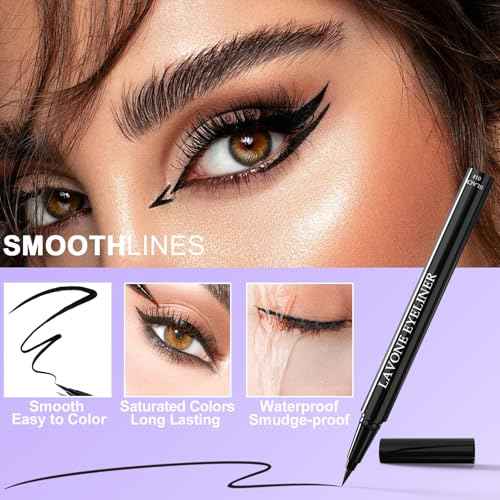 LAVONE Eyeliner Set - Waterproof Makeup Kit with Liquid Eye Liner Pencil, Gel Eyeliner and Angled Eye Liner Brush, Waterproof, Smudge Resistant, Long Lasting Formula - Black