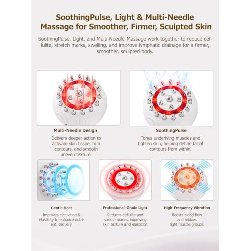 Lymphatic Drainage Massager & Anti Cellulite Massage Tool, Helps Reduce Stretch Marks & Cellulite, for Legs, Arms & Belly, Body Sculpting Machine with Microcurrent, Light, Heat & Vibration