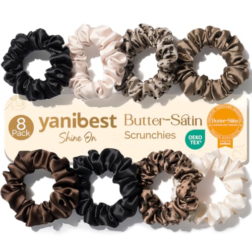 Yanibest 8pc Satin Scrunchies – No Crease Hair Ties for All Hair