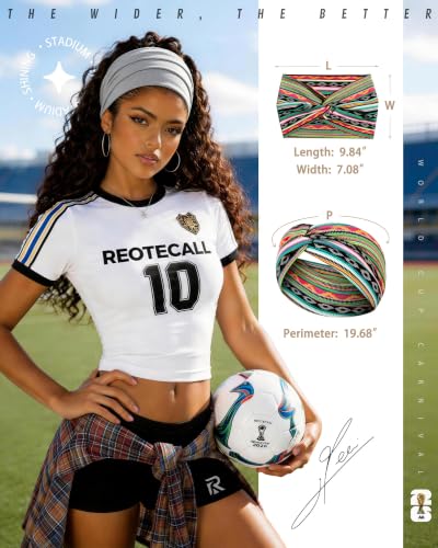 REOTECALL Extra Wide Headbands for Women 6 Pack, Brown, 7.08" Non-Slip Moisture-Wicking Sports Hair Bands