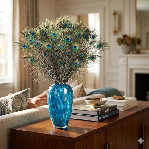 40 Pcs Natural Peacock Feathers 28-32 Inch for Vases & Decor
