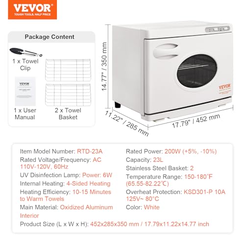 VEVOR 23L Hot Towel Warmer with UV Light & Stainless Steel Racks
