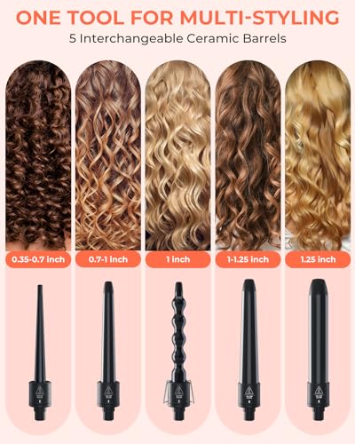 Ohuhu 5-in-1 Curling Wand Set with 5 Ceramic Barrels & Heat Glove
