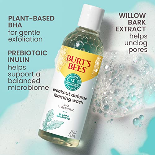 Burt's Bees Foaming Face Wash, BHA Breakout Defense Cleanser for All Skin Types, Washes Away Impurities & Excess Facial Oil, With a Prebiotic, 8 Oz. (Pack of 2)