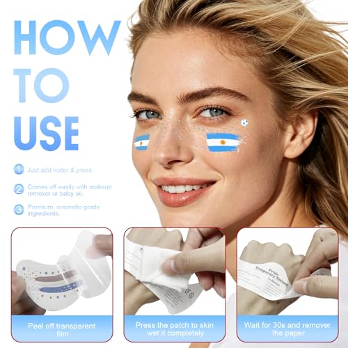 VXZ Blue & White Soccer Fan Face Tattoos - Waterproof Temporary Stickers for Game Day