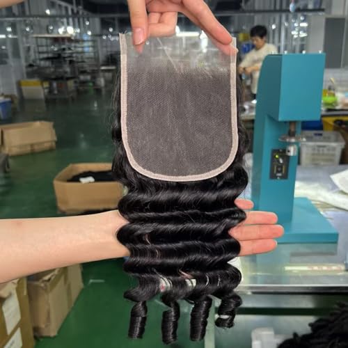 Lemoda 5x5 HD Lace Closure Burmese Loose Deep Wave Curly 20Inch HD Transparent Lace Frontal Closure 100% Virgin Human Hair Lace Frontal Closure Free Part Natural Black Spriral Curly Ends