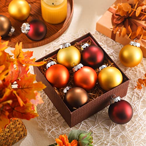 24 Pcs Ball Ornaments Tree Thanksgiving Fall Hanging Ball Autumn Decoration Plastic Fall Harvest for Halloween Thanksgiving Party Supplies, 2.36 in (Wine Red, Dark Yellow, Bronze, Coffee)