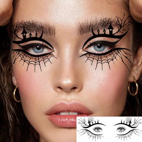 Halloween Eye Temporary Tattoos 7 Sheets - Spider Web & Skull