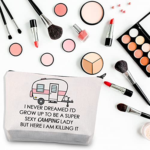 BDPWSS Camping Makeup Bag Happy Camper Cosmetic Bag Crazy Camping Lady Gift I Never Dreamed I'd Grow Up To Be a Super Sexy Camping Lady Zipper Pouch (grow camping lady)