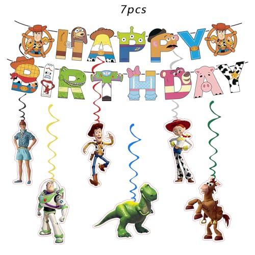 Toys Anime Happy Birthday Banner with 6 Decorative Pendants