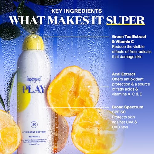 Supergoop! PLAY SPF 50 Antioxidant Body Mist w/Vitamin C - 6 fl oz, 2 Pack - Broad Spectrum Sunscreen Spray - Great for Active Days