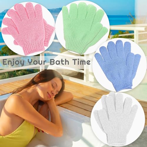 Exfoliating Shower Gloves, 4 Pairs Double-Sided Body Scrub