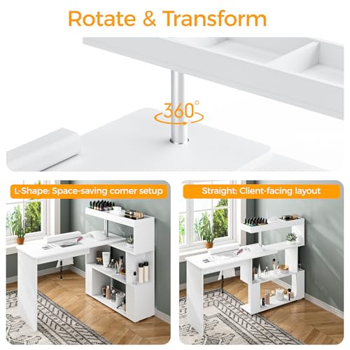L-Shaped Manicure Table with Dust Collector & Storage