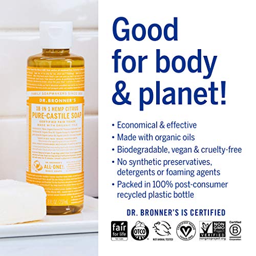 Dr. Bronner's - Pure-Castile Liquid Soap Variety Pack - Citrus, Tea Tree, Rose, & Eucalyptus, Made with Organic Oils, 18-in-1 Uses: Face, Body, Hair, Laundry, Pets & Dishes (8oz, 4-Pack)
