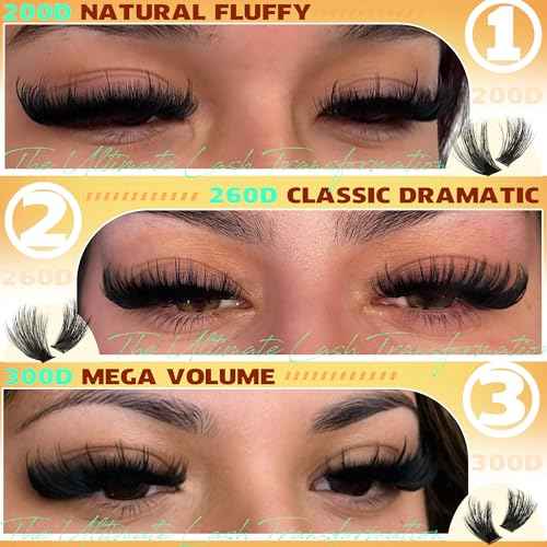 Fluffy Lash Clusters with Spikes 200D+260D+300D Cluster Eyelash Extensions Thick Eyelash Clusters Faux Mink Individual Lashes Full Volume Cluster Lashes 12-20MM Reusable Eyelashes by TNFVLONEINS