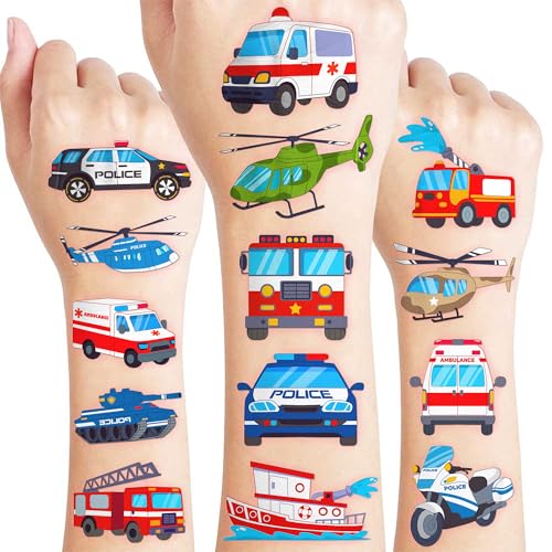 96 PCS Emergency Vehicle Temporary Tattoos for Kids