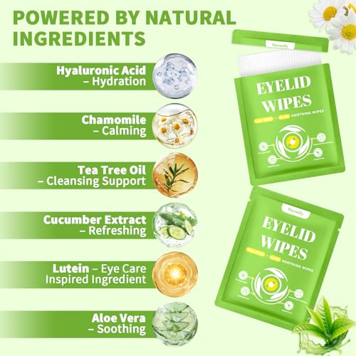Tea Tree Oil Eyelid Wipes - 80 Individually Wrapped Cleansing Pads