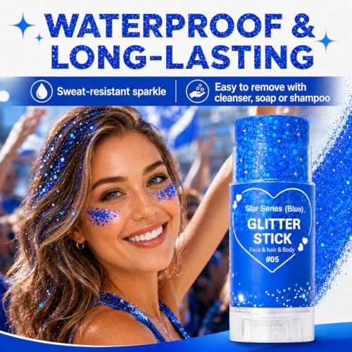 Blue Glitter Makeup Stick for Hair, Face & Body – Chunky Sparkle