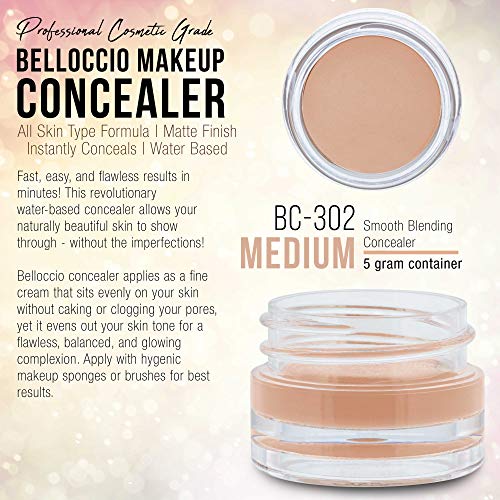 Belloccio High Definition Medium Shade Makeup Concealer 5 gram Jar - Conceal Imperfections, Hide Blemishes, Dark Under Eye Circles, Cosmetic Cream - Use Under Airbrush Foundation
