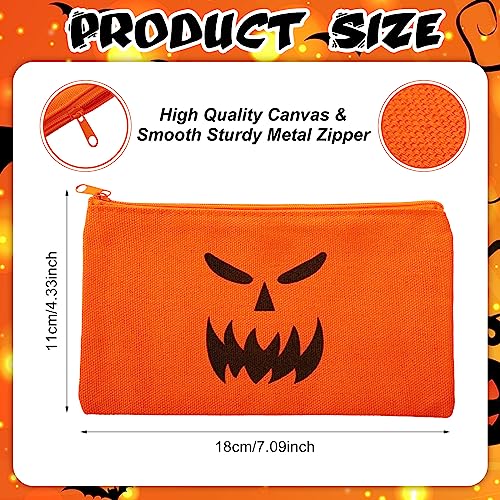Sweetude 30 Pcs Halloween Makeup Bags Bulk Orange Halloween Cosmetic Bags Pumpkin Gift Bag Pouch Travel Purse Toiletry Organizer with Zipper for Women Team Party Favors (15 Styles)