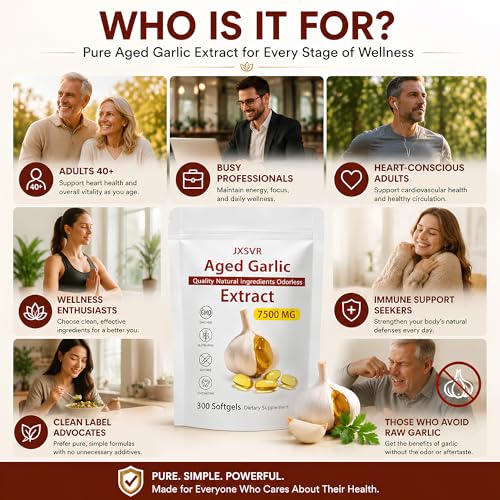 Aged Garlic Extract Softgels - 300 Odorless Capsules for Heart & Immune Support