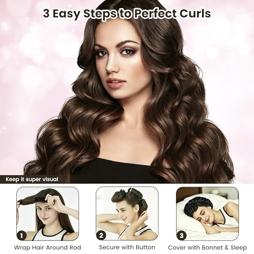 ADETON Heatless Hair Curlers Set Satin Overnight Curling Rods with Bonnet for Long Hair