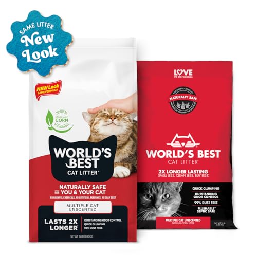 WORLD'S BEST CAT LITTER Multiple Cat Unscented, 8-Pounds - Natural Ingredients, Quick Clumping, Flushable, 99% Dust Free & Made in USA - Long-Lasting Odor Control & Easy Scooping