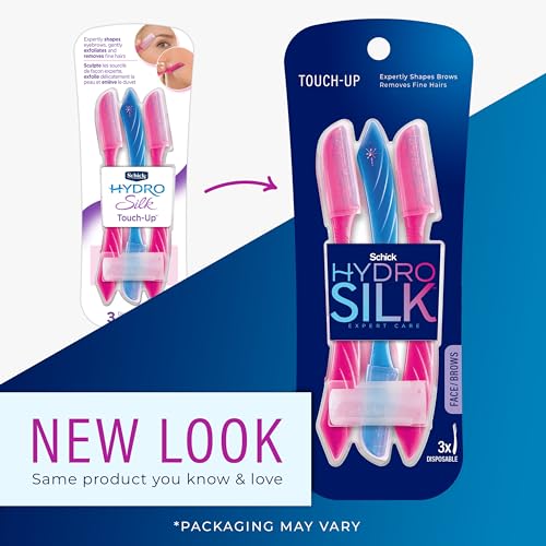 Schick Hydro Silk Touch-Up Dermaplaning Tool with Precision Cover, 3ct | Dermaplane Razor, Face Razors for Women, Eyebrow Razor, Facial Razor, Dermaplaning Razor, Womens Face Razor Peach Fuzz Remover