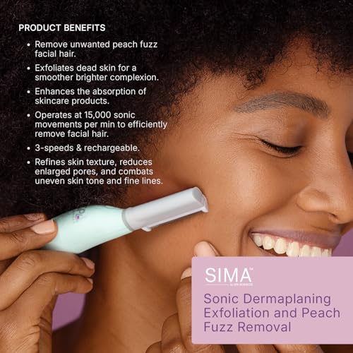 SPA SCIENCES - SIMA Patented Dermaplane Razor for Women Face ? Painless 2-in-1 Facial Exfoliation & Peach Fuzz Hair Removal ? Anti-Aging ? 3 Speeds ? Rechargeable ? 19 Weeks Treatment
