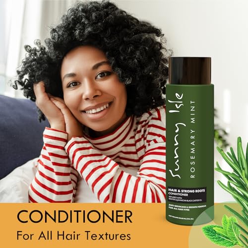 Sunny Isle Rosemary Mint Hair & Strong Roots Conditioner - Anti-Breakage, Growth, Biotin, Castor Oil - 12oz