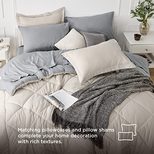 Bedsure Beige Twin Comforter Sets - 5 Pieces Reversible Twin Bedding Sets for College, Beige Extra Long Bed Set Twin with Comforters, Sheets, Pillowcase & Sham