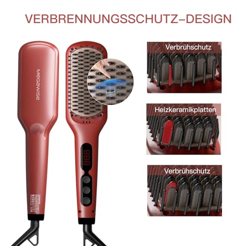 MEGAWISE Hair Straightener Brush Pro - Fast Heating Ceramic Ionic