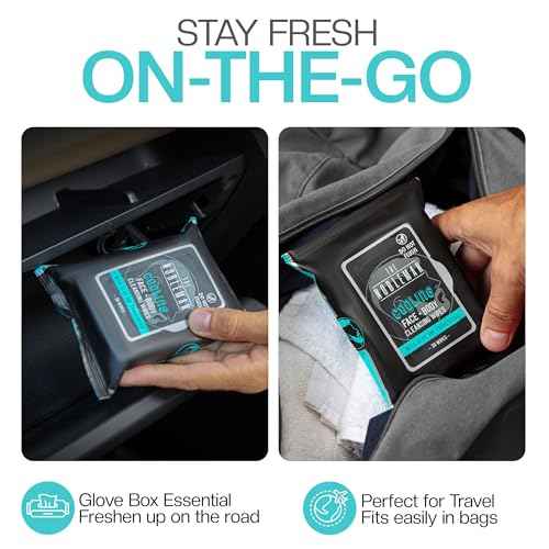 Men's Cooling Face + Body Cleansing Wipes - 4 Pack - 120 Count Post Workout Travel Towlettes