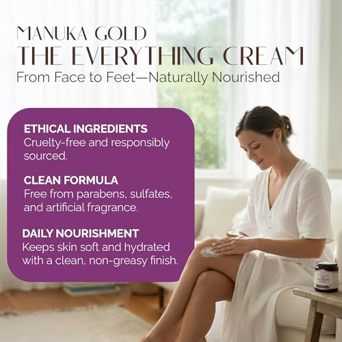 Manuka Gold The Everything Cream - Honey Manuka Cream in Glass Jar with Nourishing Oils for Dry skin - Hydrating Face Moisturizer with Aloe, Shea & Coconut 4 Fl Oz