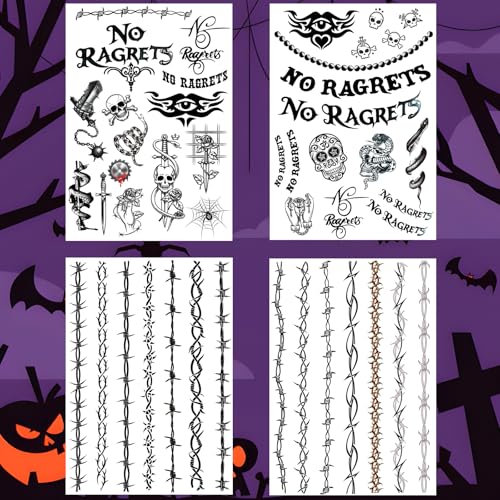 Barbed Wire Temporary Tattoo Stickers - Waterproof Halloween Fake Tattoos